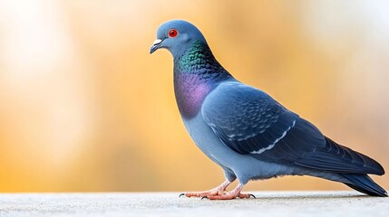 Obraz premium Vibrant blue pigeon stands proudly soft golden light. AI Generated