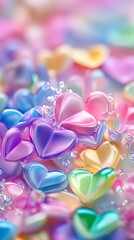 Fototapeta premium Heart-Shaped Confetti Gently Falling in Shimmering Colors