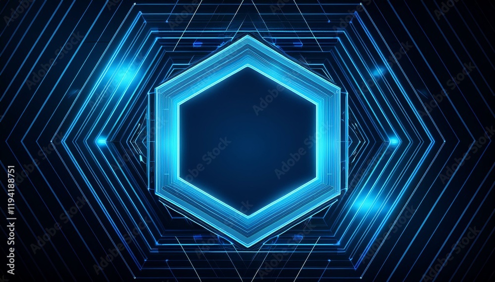 Poster abstract blue hexagon pattern frame on dark background with futuristic concept. generated image