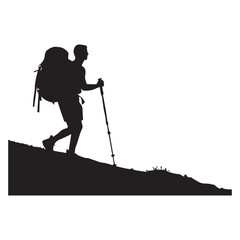 PrintHiking man Silhouettes. hiking man with rucksacks silhouette. hiker with backpack, vector silhouettes. mountaineer climber hiker people. Backpacker. walking with the aid of trekking poles.