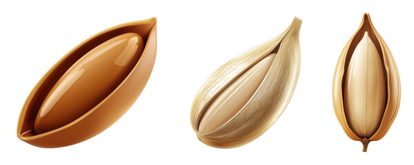 Detailed illustrations of various seed pods