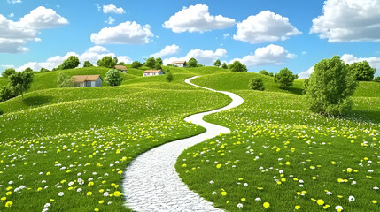 Obraz premium Gorgeous country homes that are vibrant and colorful. Background of a spring or summer village