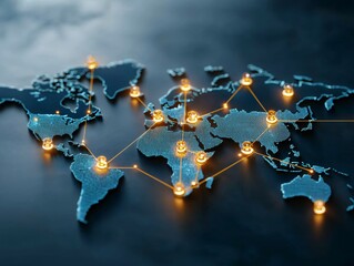 Satellite Ship Tracking concept. A digital world map with glowing connections, symbolizing global networking and technology innovation.