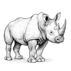 Fototapeta premium Detailed Pencil Sketch of a Majestic Rhino with Intricate Line Work and Realistic Features, Emphasizing the Strength and Grace of This Endangered Species