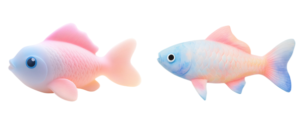 Set of simple and cute fish toy in soft pastel, isolated on white or transparent background.