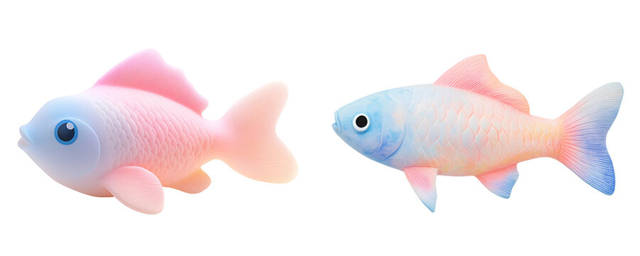 Set of simple and cute fish toy in soft pastel, isolated on white or transparent background.