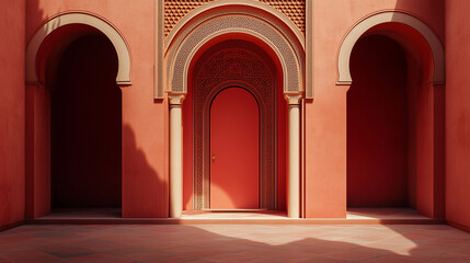 Fototapeta premium Historic Architecture Featuring Ornate Archways and Symmetrical Design in Sunlit Courtyard