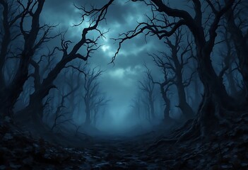 Dark Forest Path Digital Art Spooky Halloween Background