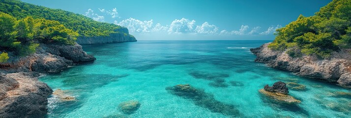 Obraz premium Mediterranean Serenity: Turquoise Waters and Lush Coastline