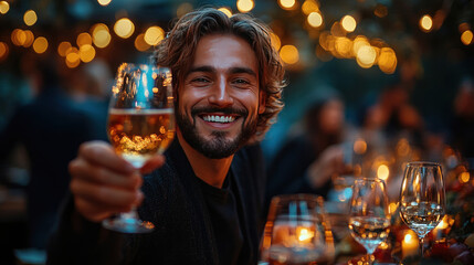 A manager celebrating a team milestone with a toast during an office party
