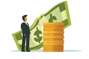 Set cartoon 3d plastic banknote and coin isolated on white background. Realistic cute symbol or icon. Collection sweet glossy money element. Vector illustration for game, banking, finance business.