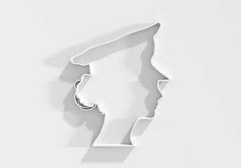 Policewoman face side view icon. Elegant silhouettes of a female head. Avatar profile sign. 3D render