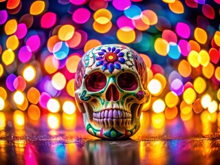 Cute Skull Emoji Bokeh Background - Halloween Party Decoration