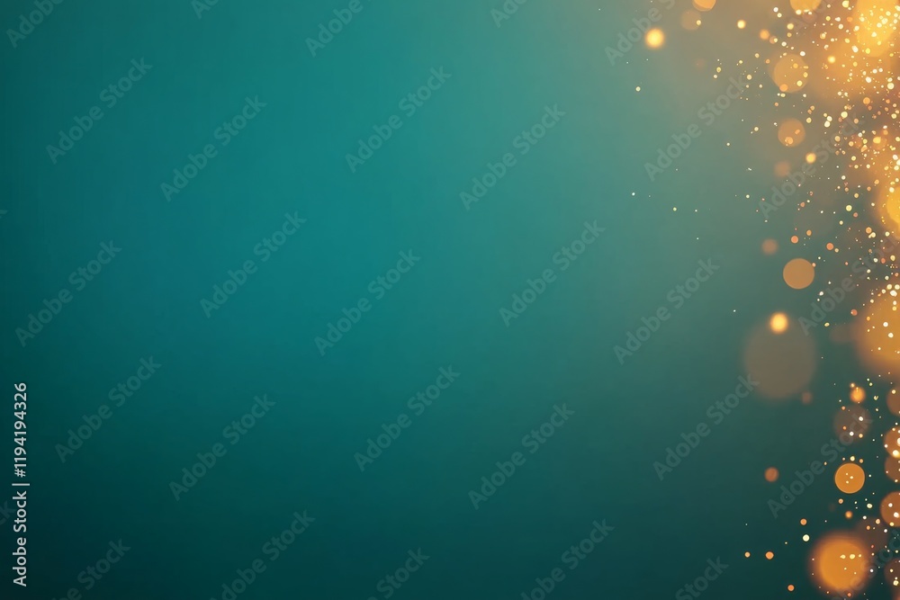 Poster a vibrant gradient background features teal blending into gold with twinkling bokeh stars and glitte