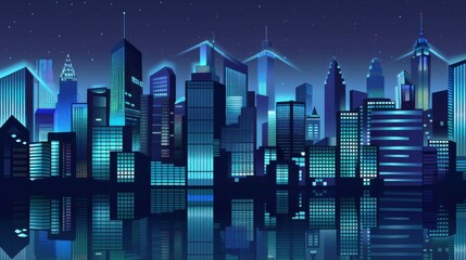 Obraz premium Sleek Reflective Skyscrapers and Bustling Business Office Buildings