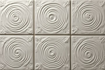 White ceramic tiles with embossed concentric circle patterns, arranged in a 2x3 grid