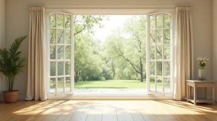 Obraz premium A bright and airy room with open windows