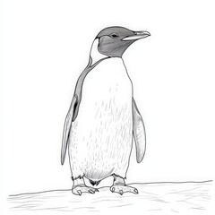 Stylish and Elegant Penguin Illustratioin Featuring Distinctive Black and White Feathers, Standing Proudly Against a Minimal Background with Artistic Touches