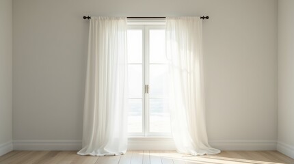 Fototapeta premium open window with flowing curtains