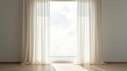 Fototapeta premium open window with flowing curtains