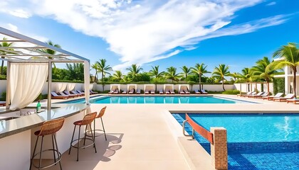 Tropical Resort Poolside Bar and Lounge Area