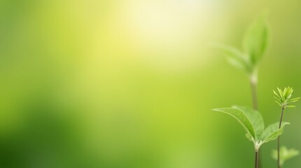 Obraz premium Delicate leaves in soft green hues bathed in warm natural light, creating a minimalistic, peaceful atmosphere with focus on texture and freshness.