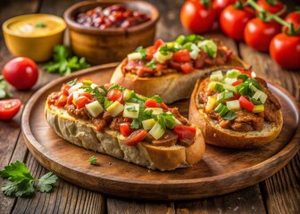 Delicious Mexican Molletes: Warm Bread, Topped with Beans, Cheese & Salsa