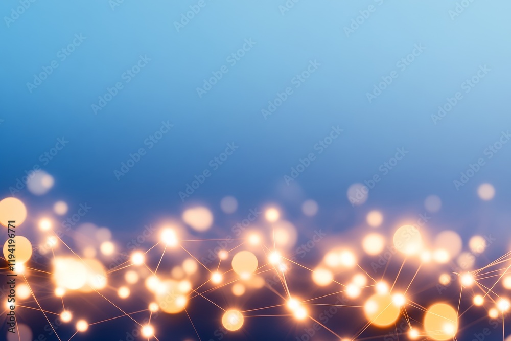 Poster This artwork showcases a vibrant abstract representation of artificial intelligence featuring glowing nodes connected to a central core against a blue gradient backdrop