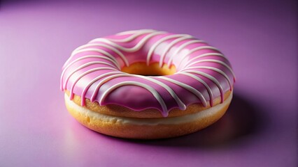 Delicious Pink and White Glazed Donut on Purple Background - Stock Photo