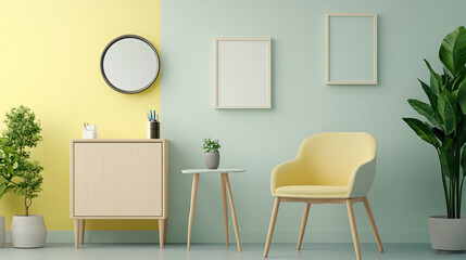 Modern consultation room with yellow chair and green plants