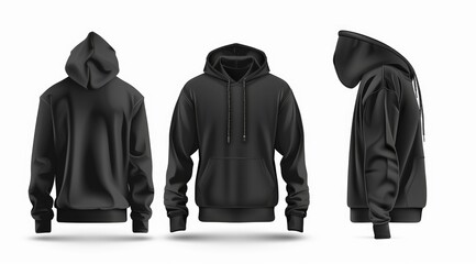 Black hoodie mockup with front and back view on white background