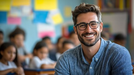 Obraz premium Interactive classroom inspiring teacher engages students effectively