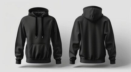 Black hoodie isolated on white background for front and back view customization