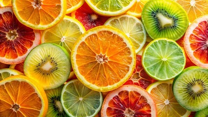 Obraz premium Double Exposure Citrus Fruits and Kiwi: Vibrant Summer Fruit Fusion