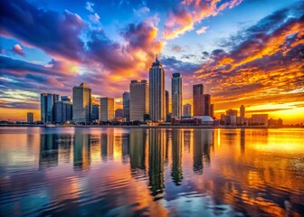 Fototapeta premium Downtown Detroit Skyline at Sunset, Michigan Cityscape
