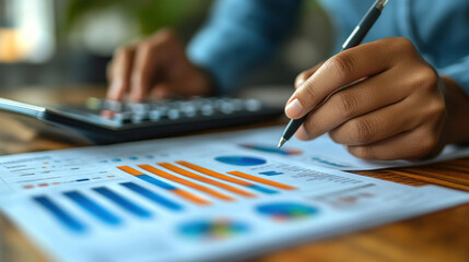 An accountant analyzing tax documents with calculators and spreadsheets on their desk