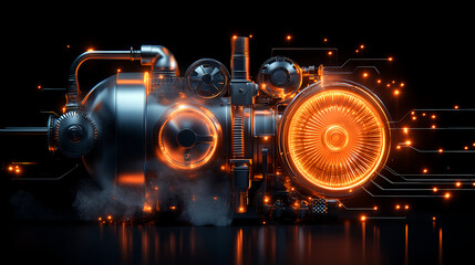 Futuristic Engine with Glowing Circuitry