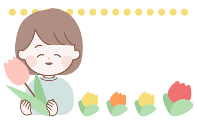 花を持つ優しい女性のイラストフレーム