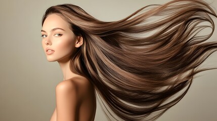 Fototapeta premium Woman with long flowing hair in natural light