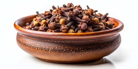 Dry Cloves in Clay Bowl, Top View, Spice, Seasoning, Culinary Ingredient