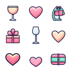A set of icons a minimalist valentine days