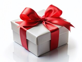 Obraz premium Elegant Red Ribbon Gift Box, Isolated on White Background - Perfect for Holiday & Birthday Packaging Design