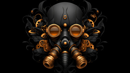 Steampunk Gas Mask with Ornate Gears and Floral Design