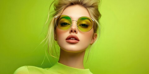 Woman in sunglasses with green shirt