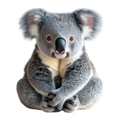 A cute koala sitting with its paws crossed, looking friendly.