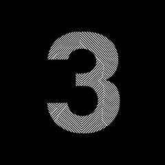Abstract Representation of the Number Three with Striped Patterns on a Dark Background, Symbolizing Creativity and Design in Minimalist Aesthetics