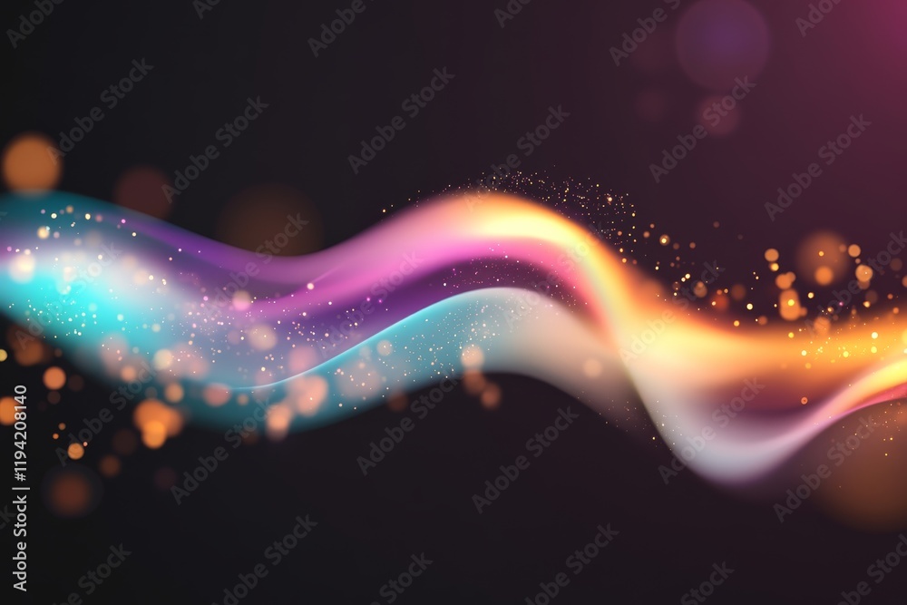Poster a vibrant wave of neon colors flows elegantly across the dark background, harmonizing soft purples a