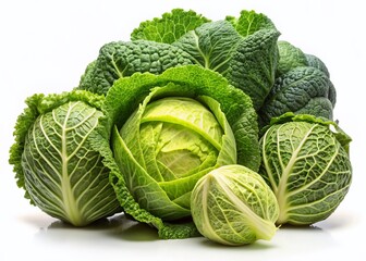Fototapeta premium Fresh Green Pointed Cabbage, Isolated Sliced Vegetable on White Background