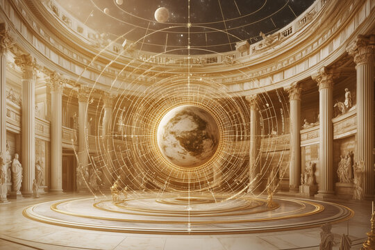geosentric in a greek interior of the pantheon city