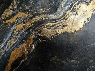 Naklejka premium Black and gold marble close-up